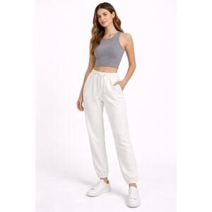 Express Jet Set High Waist Jogger Pants Beige M Soft Wrinkle Free Travel Lounge